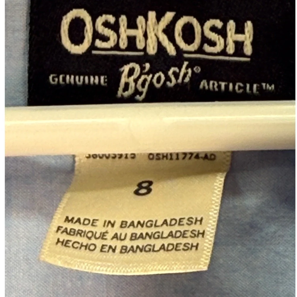OshKosh Button Down Shirt Kids Size 8 Blue Dinosaur‎ Skateboard Long Sleeve